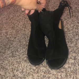 Peep toe black booties